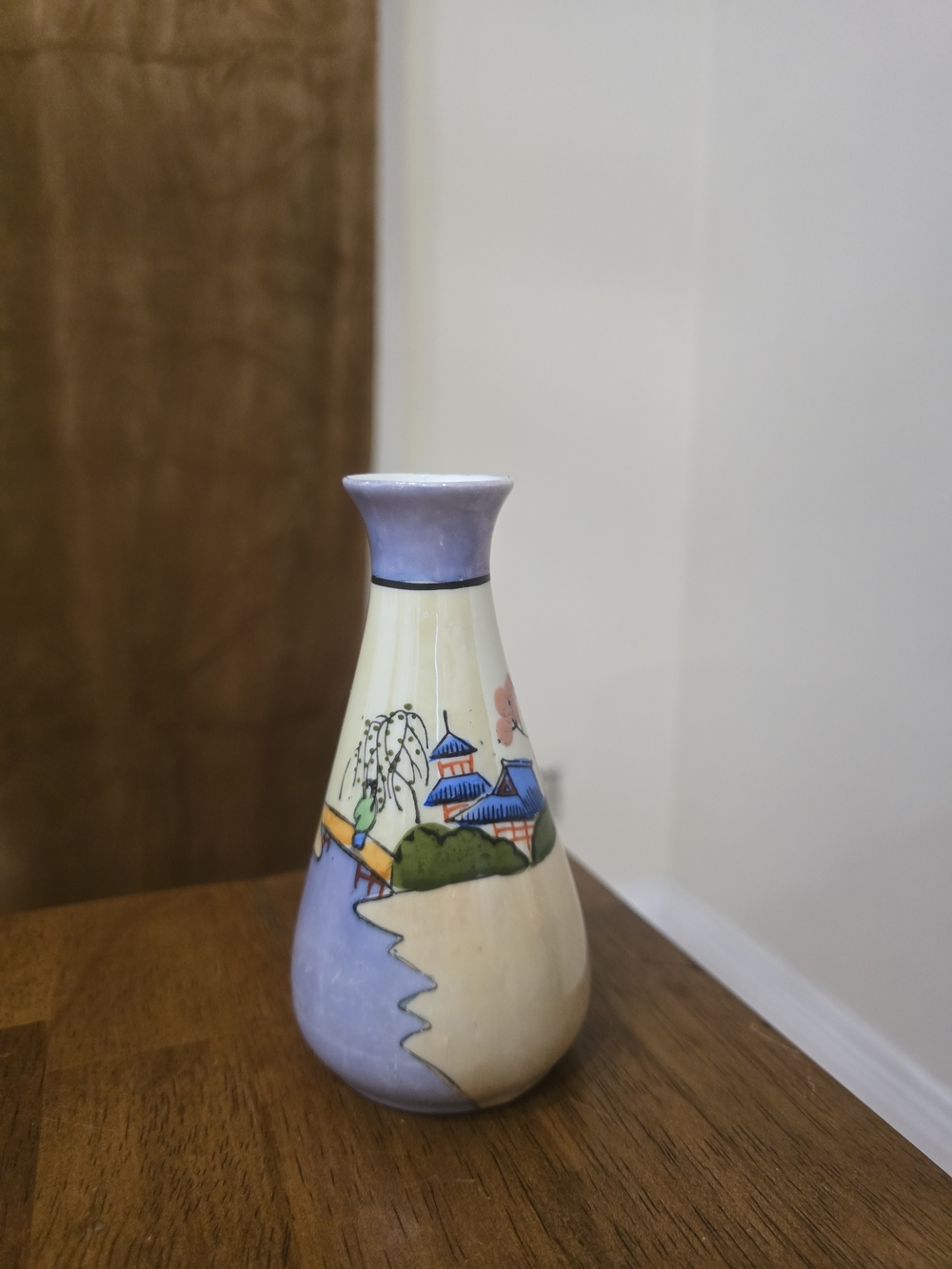 VTG Noritake Era Japanese Lusterware Porcelain Bud Vase Pagoda Landscape Japan